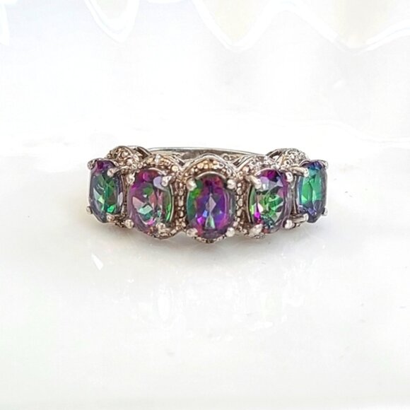 Vintage Boho Sterling Silver Mystic Topaz Rainbow Topaz Cocktail Statement Ring - Picture 2 of 10